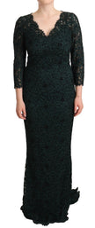 Green Floral Lace Maxi Floor Length Dress