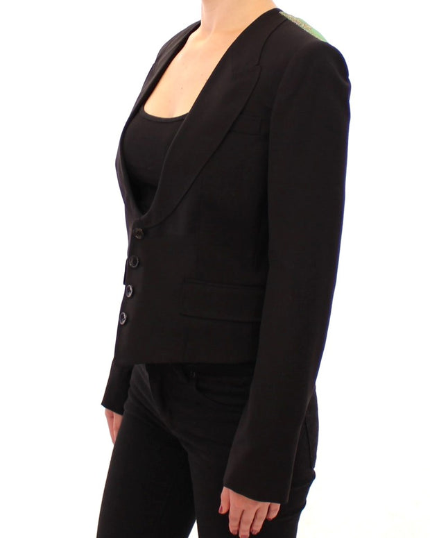 Black Silk Scarf Back Blazer Jacket