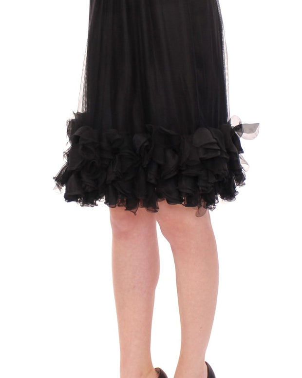 Black Silk Transparent Above Knees Skirt