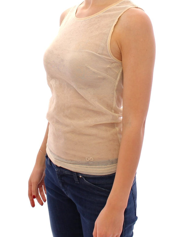 Beige Sleeveless Cotton Top Tank Blouse