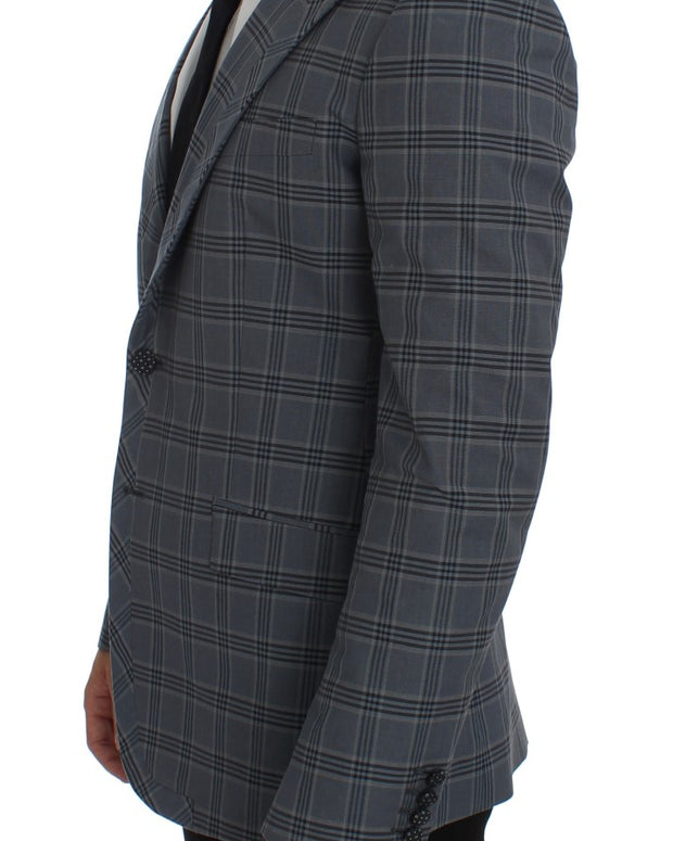 Blue Checkered Slim Fit Blazer Jacket