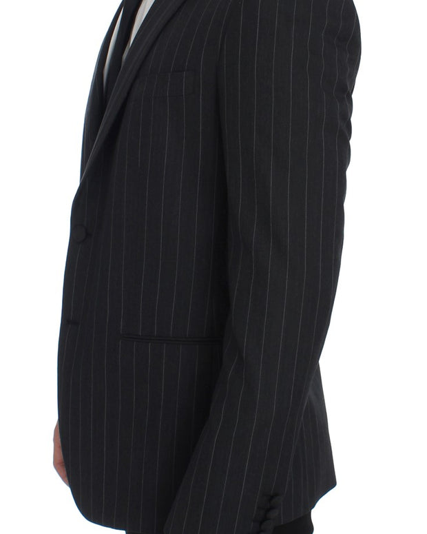 Gray Striped Slim Fit Wool Blazer