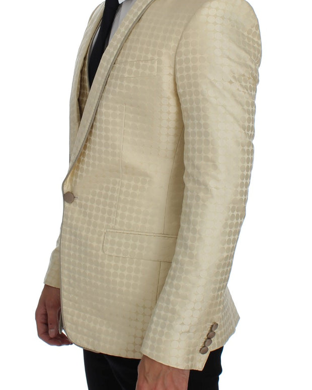 Beige Polka Dot Silk 2 Piece Blazer