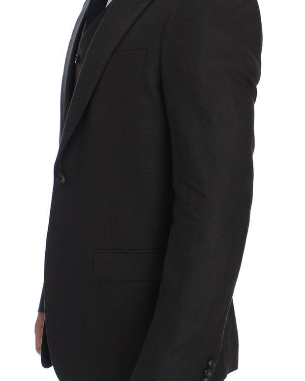 Gray Slim Fit Linen Blazer Jacket