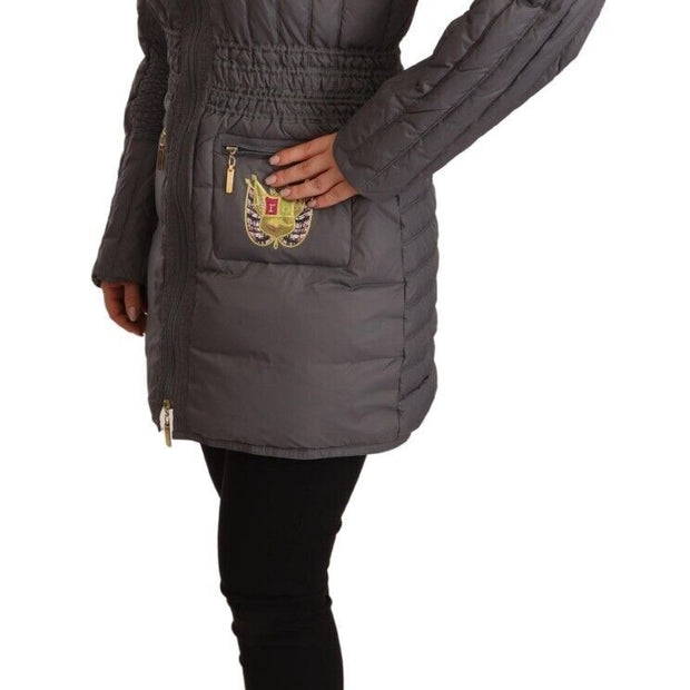 Elegant Quilted Long Jacket with Logo Patch