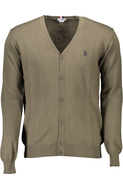 Green Cotton Men Cardigan