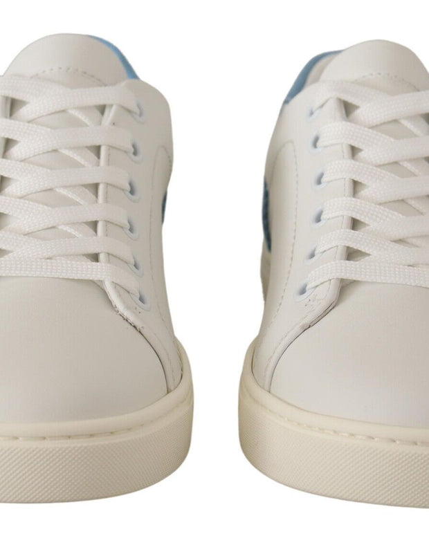 White Blue Leather Low Top Sneakers Shoes