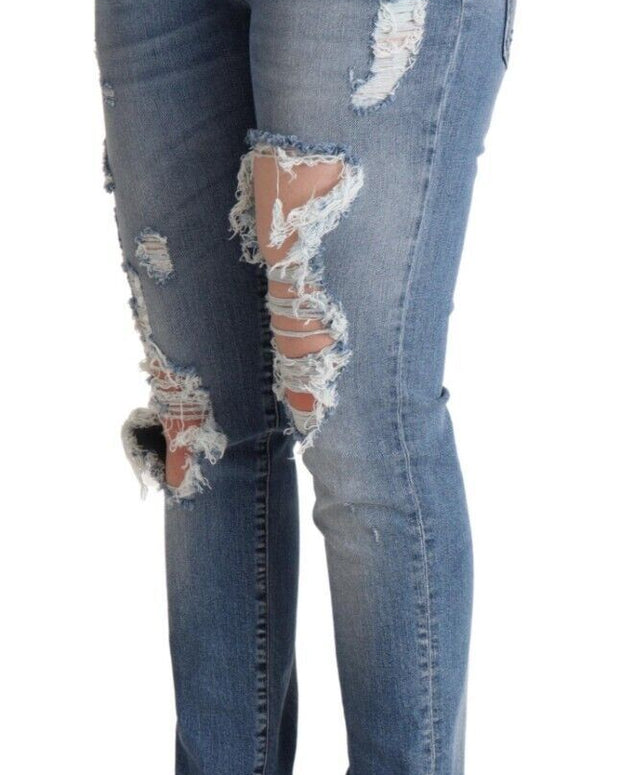 Blue Distressed Cotton Denim Skinny Jeans