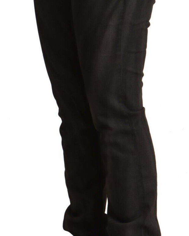 Elegant Mid Waist Skinny Black Trousers