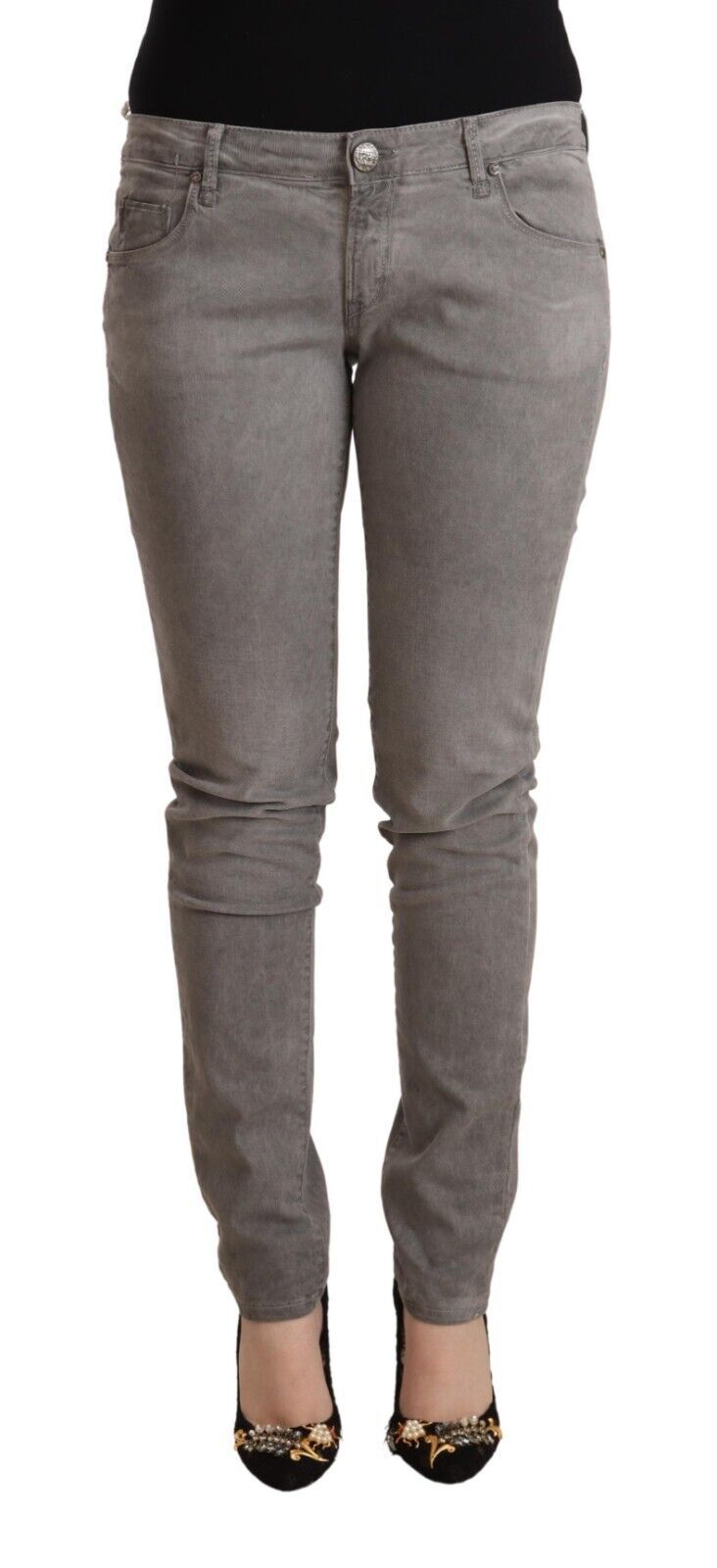 Sleek Gray Skinny Low Waist Jeans