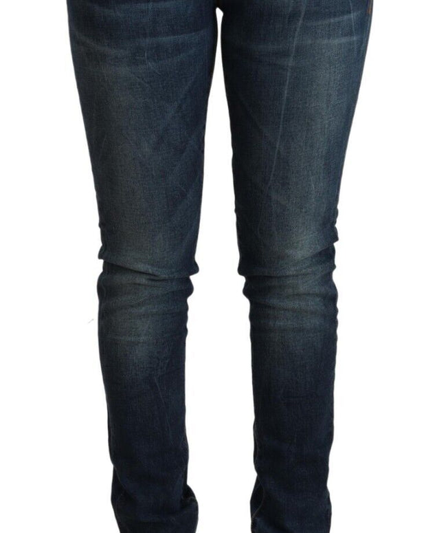 Blue Washed Cotton Slim Fit Denim Low Waist Jeans