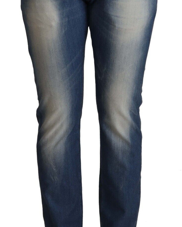 Blue Washed Mid Waist Folded Hem Skinny Jeans