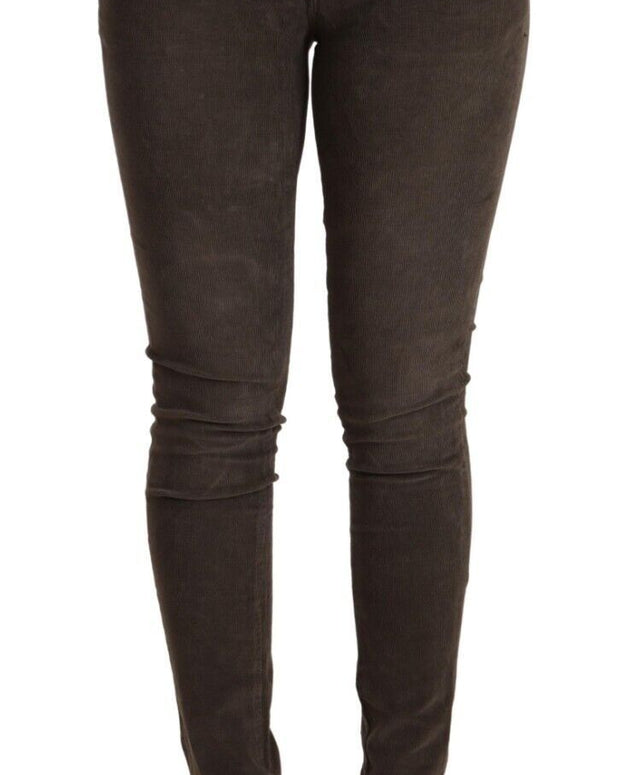 Brown Cotton Slim Fit Denim Low Waist Jeans