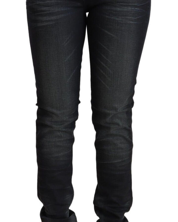 Black Washed Cotton Low Waist Slim Fit Denim Jeans