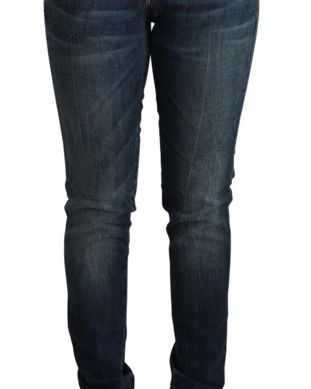 Blue Washed Cotton Low Waist Slim Fit Denim Jeans