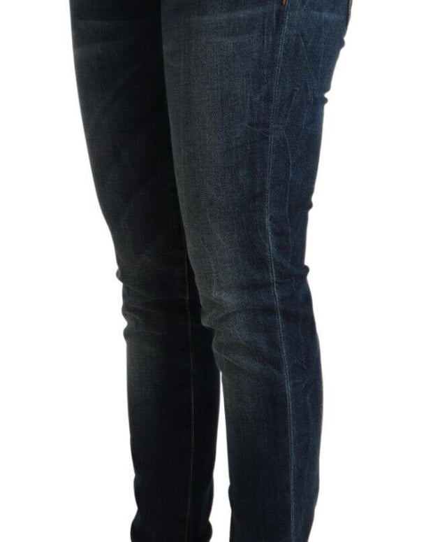 Blue Washed Cotton Low Waist Slim Fit Denim Jeans