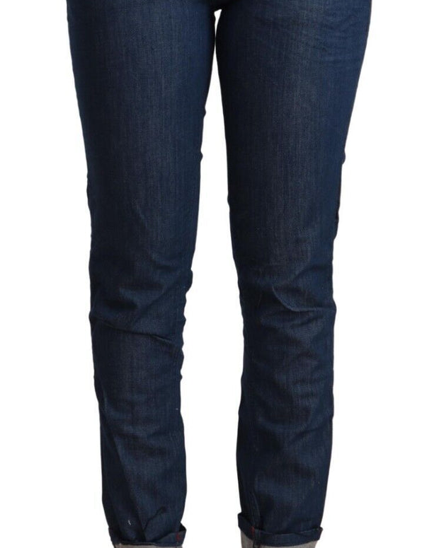 Blue Cotton Low Waist Skinny Denim Folded Hem Jeans