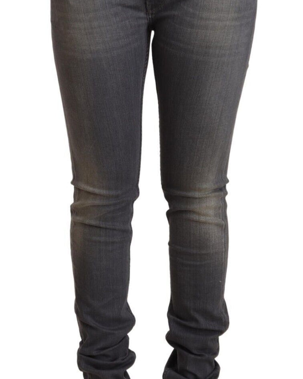 Dark Gray Washed Cotton Denim Skinny Jeans