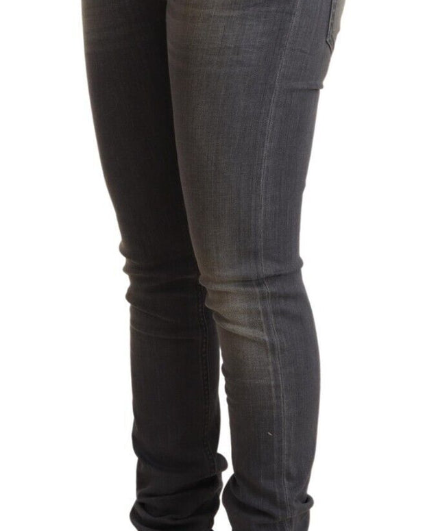 Dark Gray Washed Cotton Denim Skinny Jeans