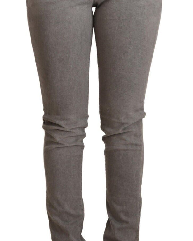 Gray Cotton Low Waist Skinny Push Up Denim Jeans