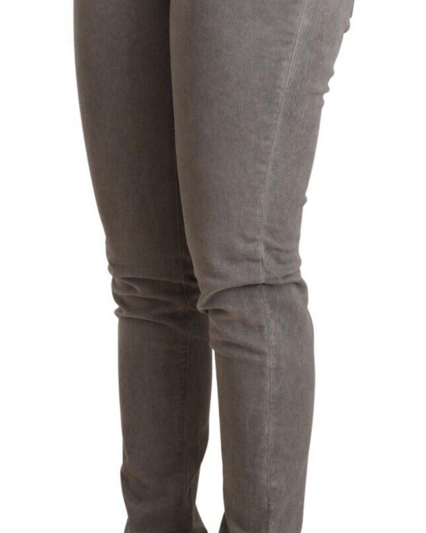 Gray Cotton Low Waist Skinny Push Up Denim Jeans