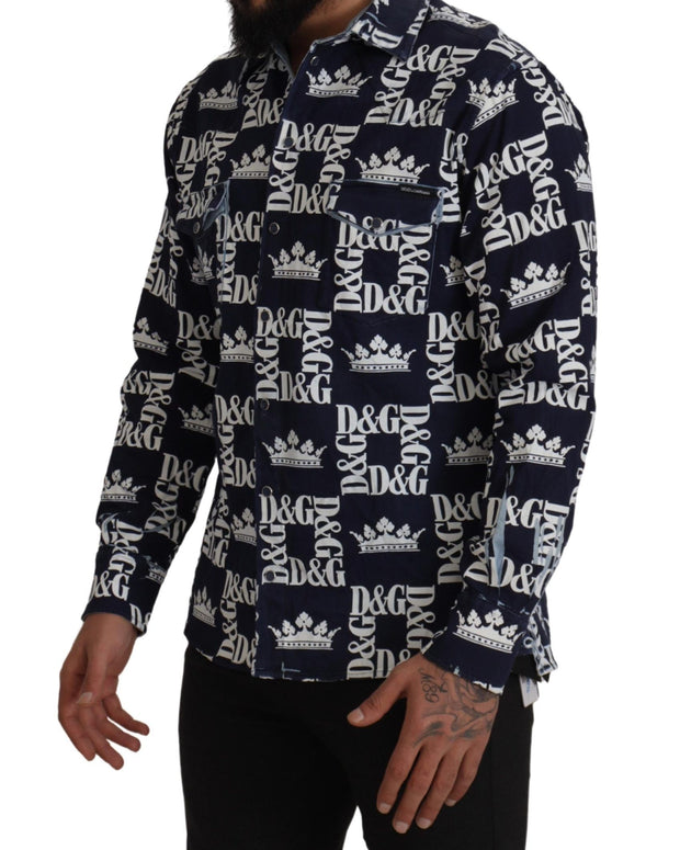 Blue Denim Stretch DG Crown Logo Casual Shirt