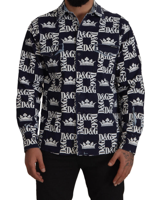 Blue Denim Stretch DG Crown Logo Casual Shirt