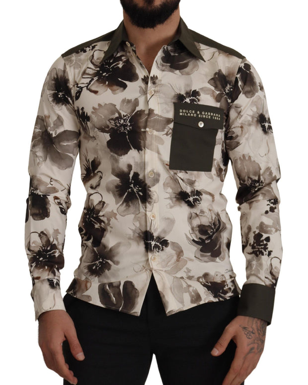 Green Beige Floral Cotton Stretch Exclusive Shirt