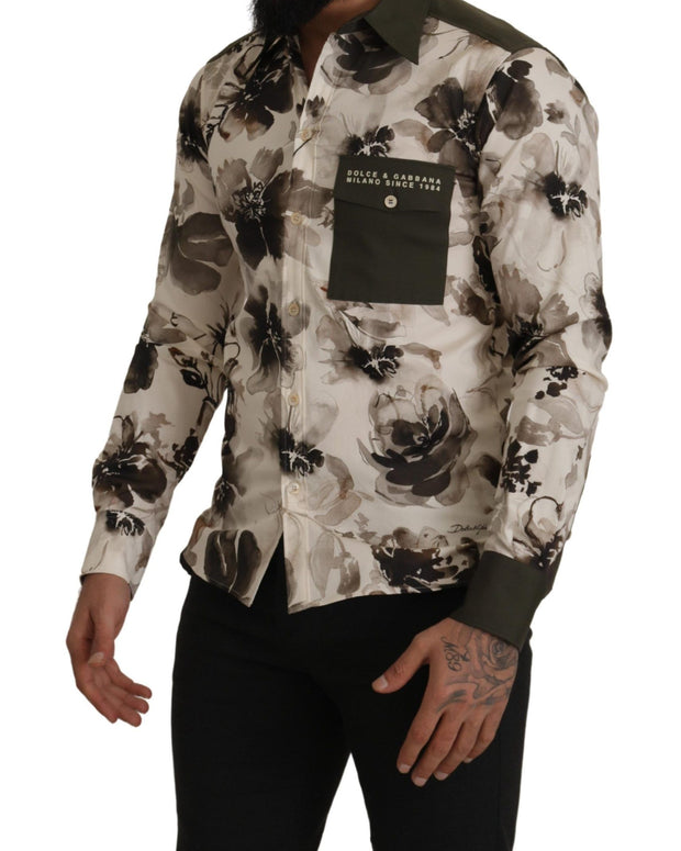 Green Beige Floral Cotton Stretch Exclusive Shirt