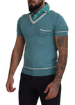 Blue Silk Polo Top Mens V-neck  T-shirt