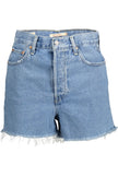 Chic Fringed Hem Denim Shorts in Light Blue