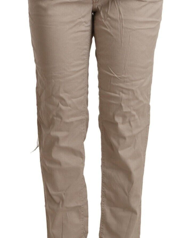 Beige Tencel Mid Waist Tapered Casual Pants