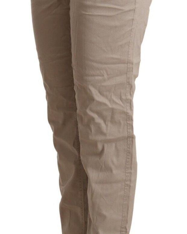 Beige Mid Waist Tapered Pants