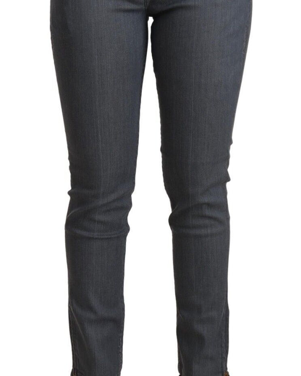 Gray Cotton Low Waist Skinny Denim Jeans
