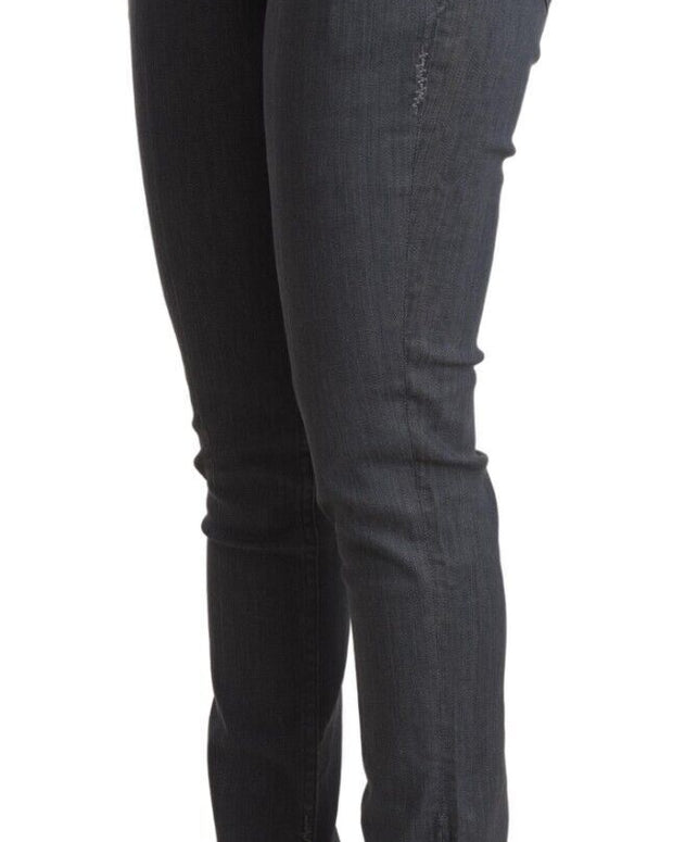 Gray Cotton Low Waist Skinny Denim Jeans