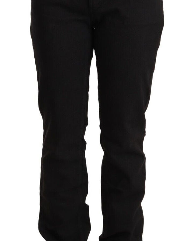 Black Mid Waist Denim Cotton Skinny Jeans