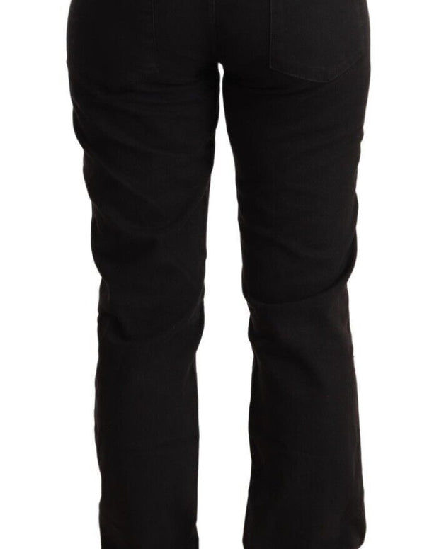 Black Mid Waist Denim Cotton Skinny Jeans