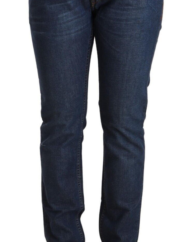 Dark Blue Cotton Slim Fit Folded Hem Denim Jeans