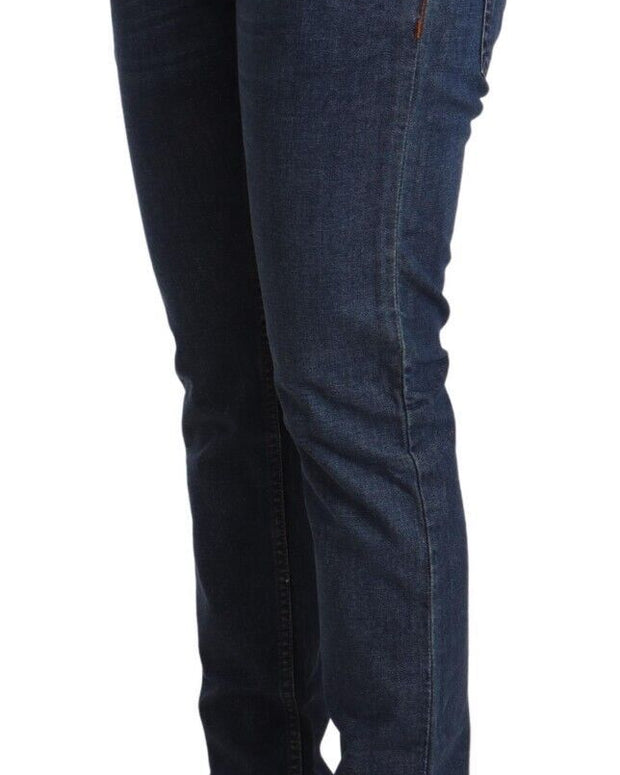 Dark Blue Cotton Slim Fit Folded Hem Denim Jeans