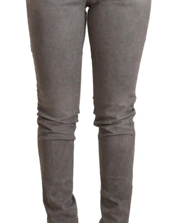 Gray Cotton Low Waist Skinny Push Up Denim Jeans