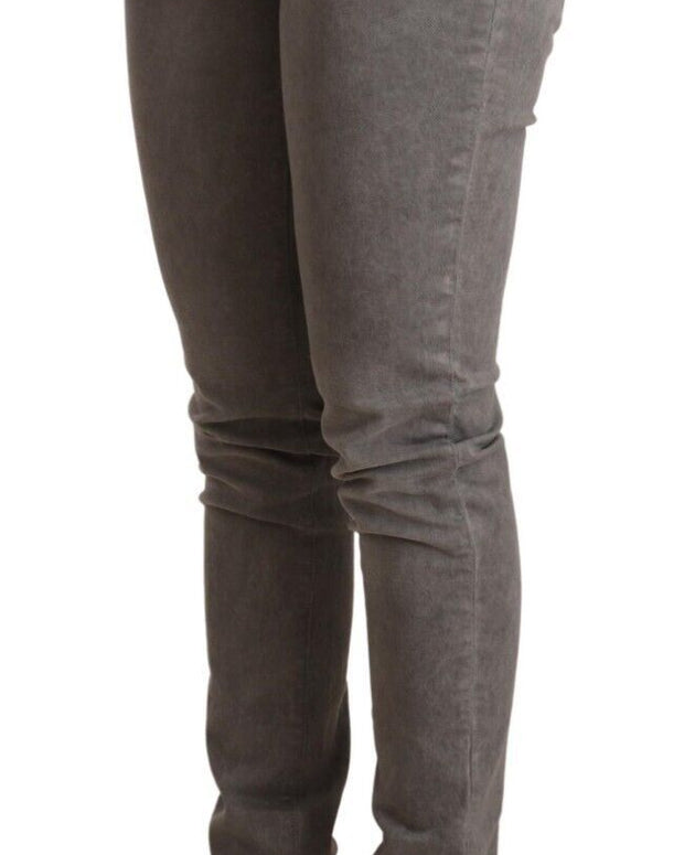 Gray Cotton Low Waist Skinny Push Up Denim Jeans