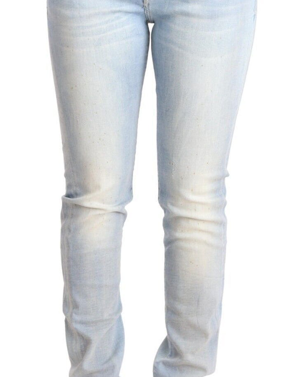 Light Blue Washed Cotton Low Waist Skinny Denim Jeans