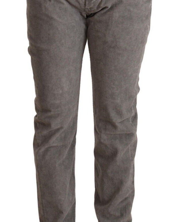 Gray Cotton Straight Fit High Waist Pants
