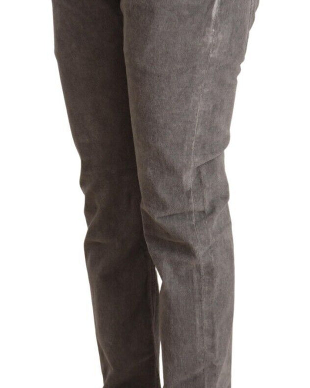 Gray Cotton Straight Fit High Waist Pants