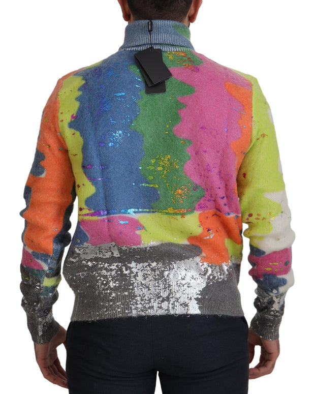 Multicolor Turtleneck Pullover Mohair Sweater