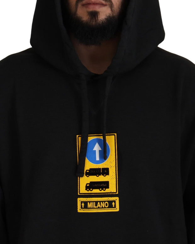 Black Cotton Hooded DG Shield Pullover Sweater