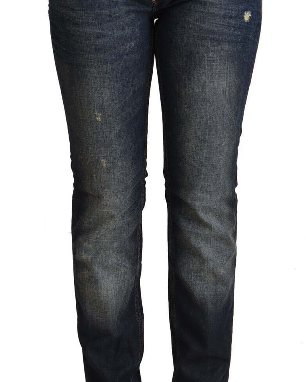 Blue Washed Cotton Low Waist Skinny Denim Jeans