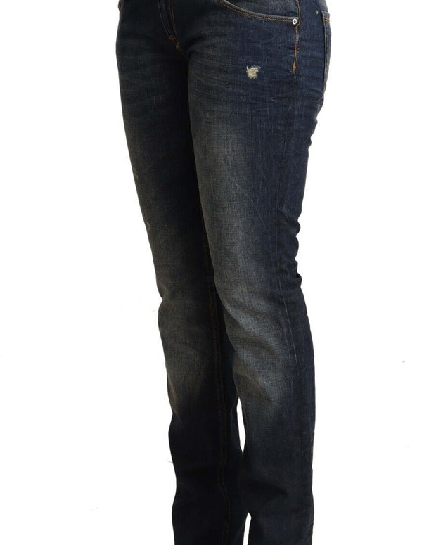 Blue Washed Cotton Low Waist Skinny Denim Jeans