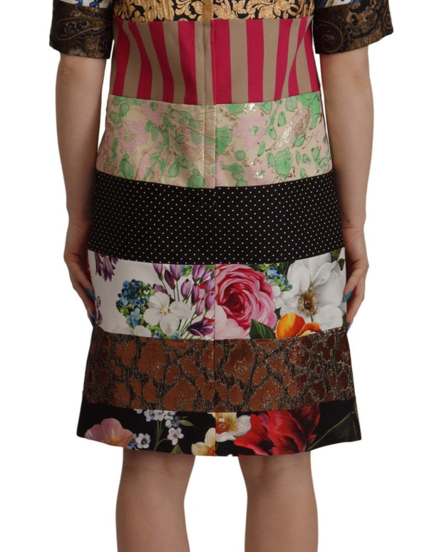 Multicolor Pachwork Floral Sheath Jaquard Mini Gown Dress