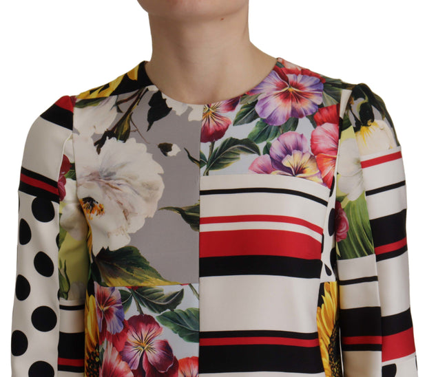 Multicolor Charmeuse Floral Sheath Jaquard Pachwork Dress